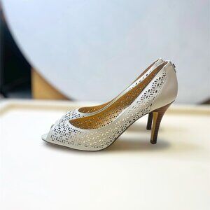 Ivanka Trump White Floral Cut-Out Peep Toe Heels